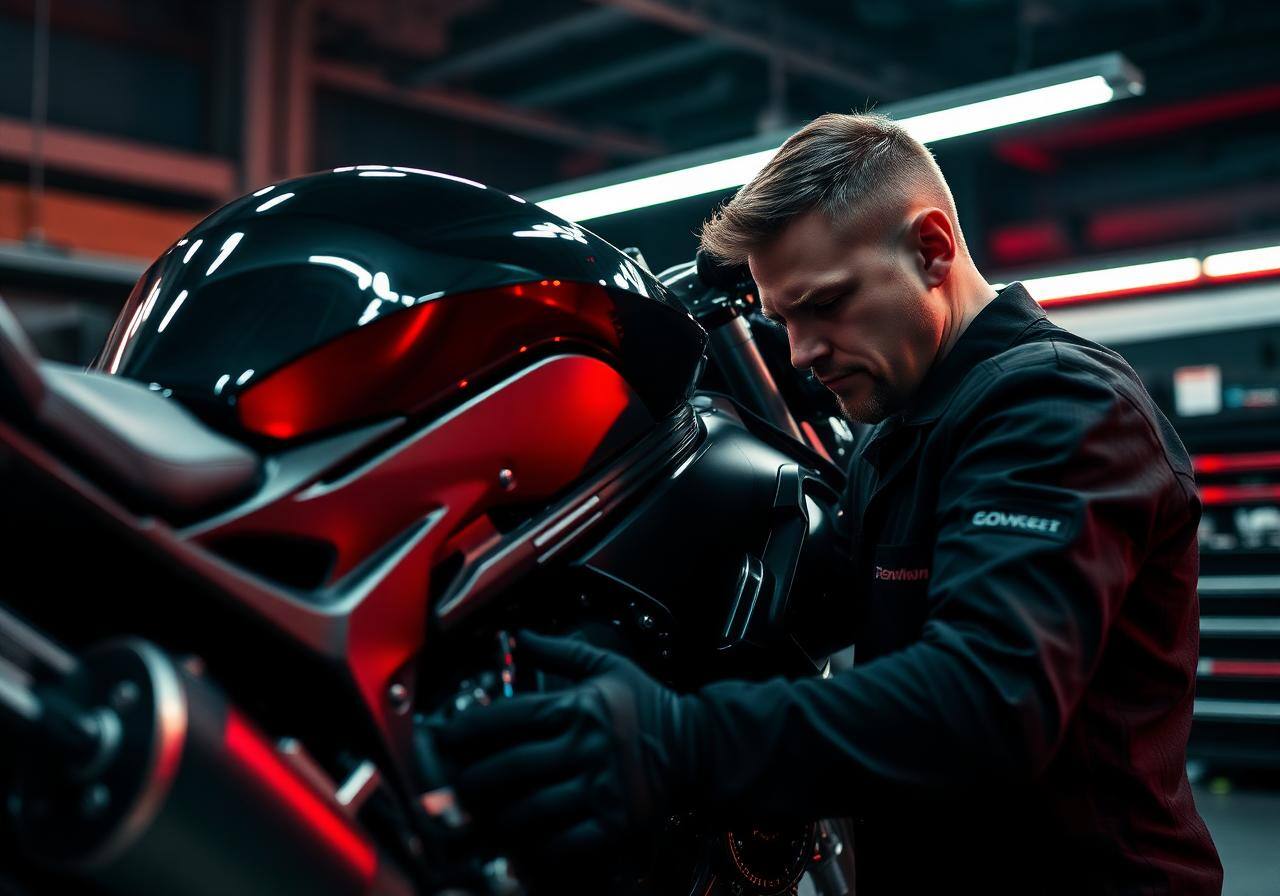 Expert motorcycle mechanics servicing a premium bike in Lucknow